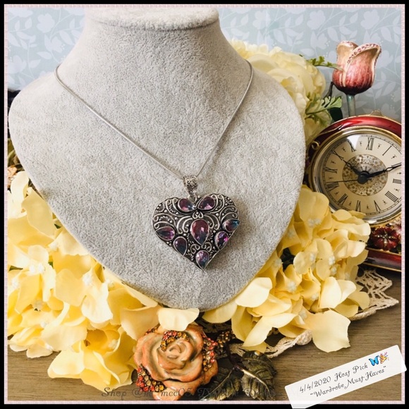 FINAL SALE HP Tourmaline Heart Floral Necklace 925 - Picture 7 of 8